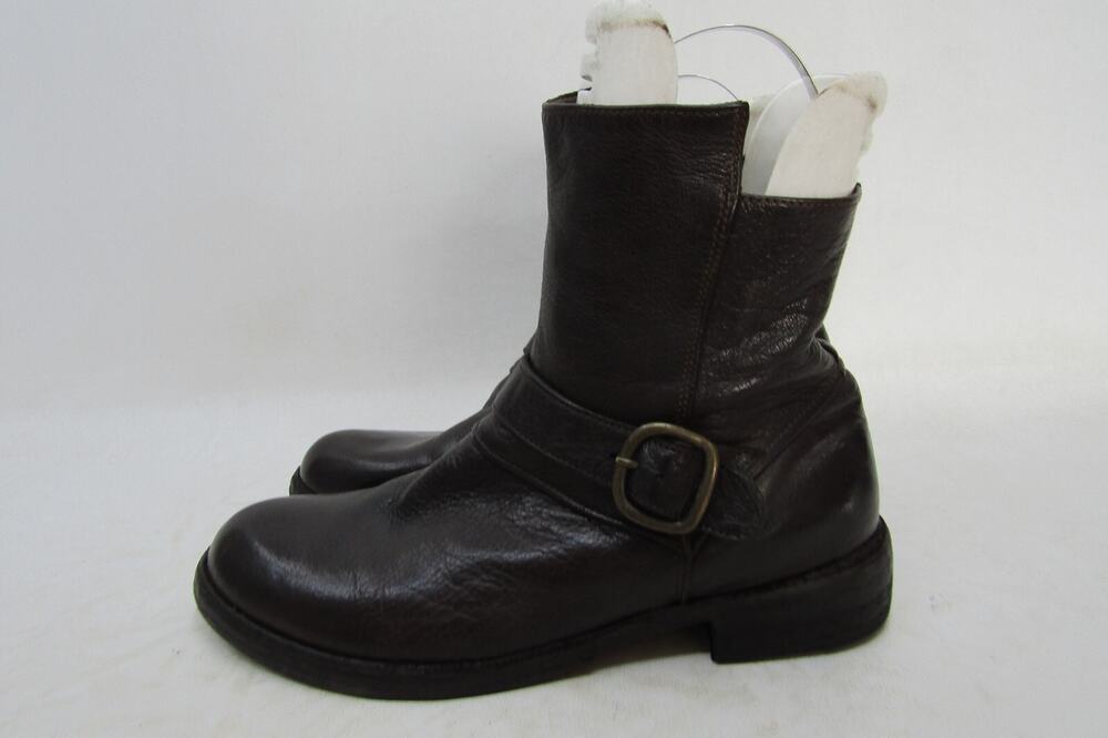 Vero Cuoio Womens Sz 37.5 EUR Brown Leather Zip Buckle Ankle Boots